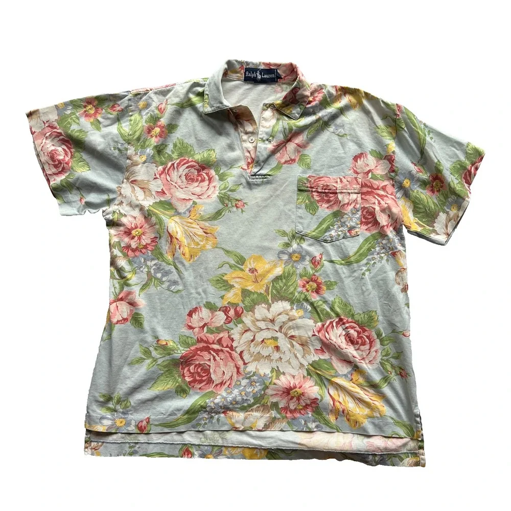 Polo Ralph Lauren Mens Shirt Hawaiian Floral Sz Small Pique‎ Classic Fit Pony